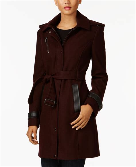 michael michael kors faux leather trim walker coat|michael kors belt price.